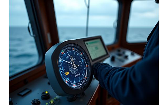 Cronómetro marítimo de precisão no passadiço de uma embarcação comercial