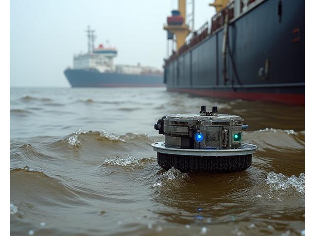 Um complexo sistema de sensores de monitorização de correntes e sedimentos fixado a uma estrutura metálica submersa