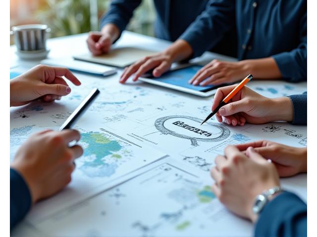 Mãos de cientistas a colaborar sobre documentos e um tablet, simbolizando colaboração para um projeto de investigação