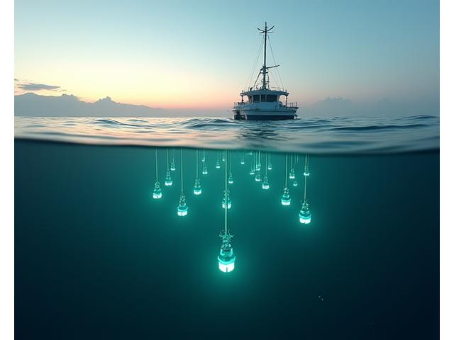 Rede de sensores subaquáticos conectados a uma boia de superfície para transmissão de dados