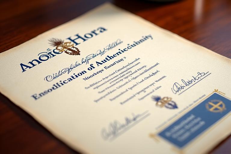 Exemplo de Certificado de Autenticidade da Âncora Hora, com selo e detalhes técnicos