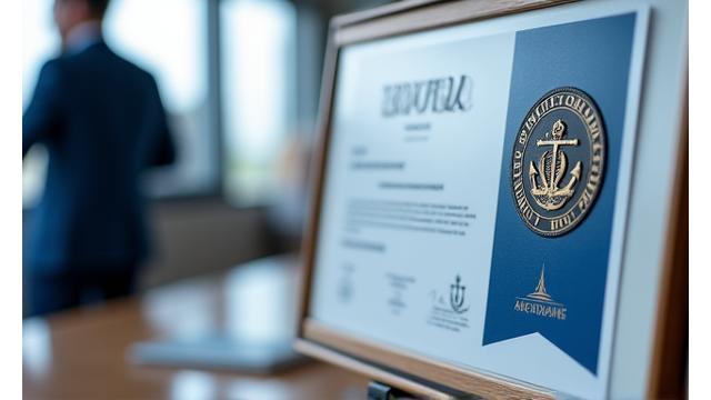 Certificado de qualidade emoldurado, com selo oficial e logotipo da Âncora Hora ao lado.