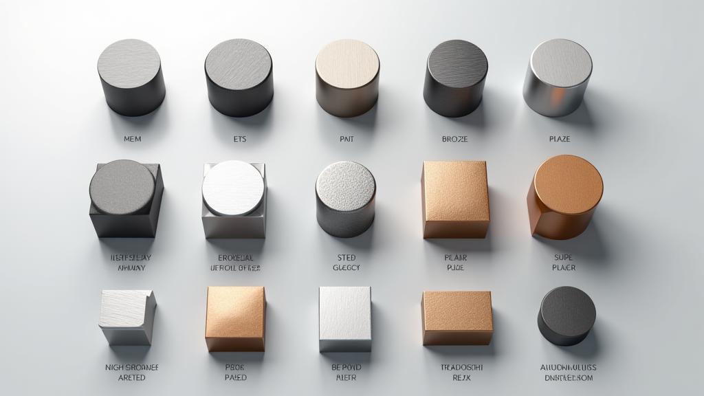 Variedade de amostras de materiais metálicos e poliméricos para engrenagens